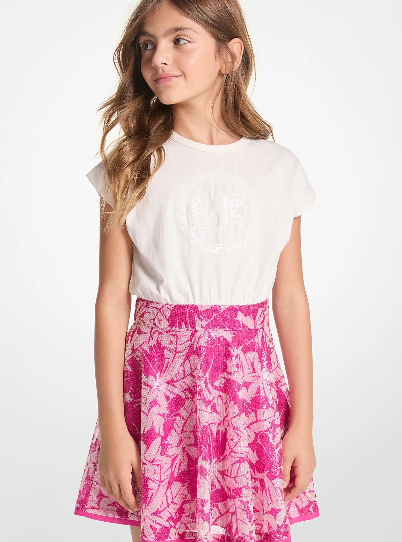 Sequined Logo Palm T-Shirt Dress