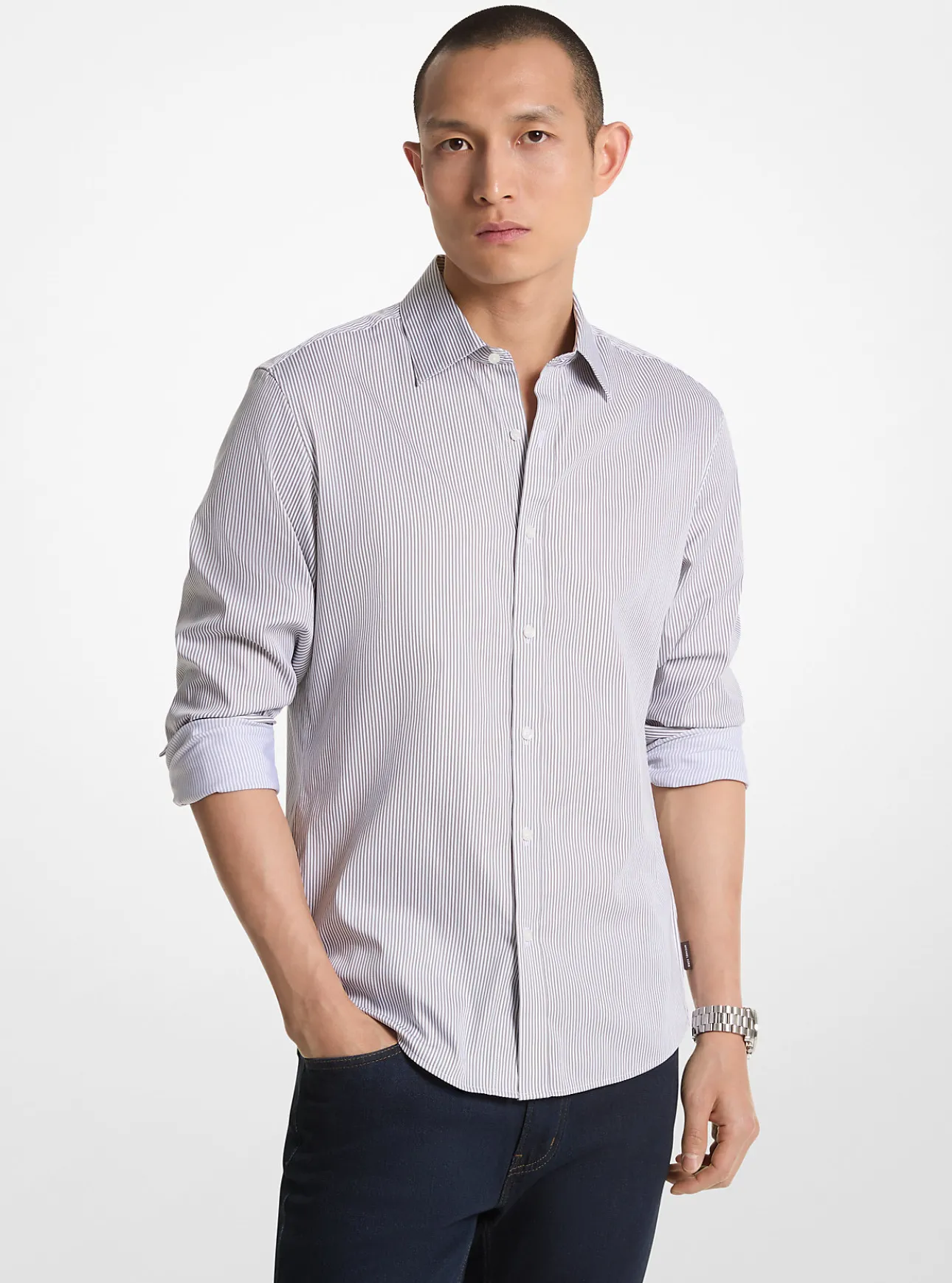 Slim-Fit Stretch Cotton Blend Shirt
