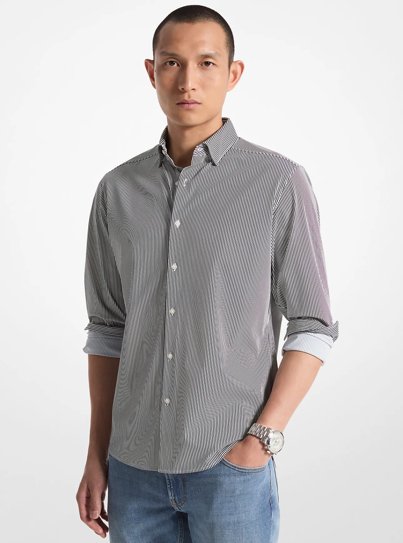 Slim-Fit Stretch Nylon Striped Shirt