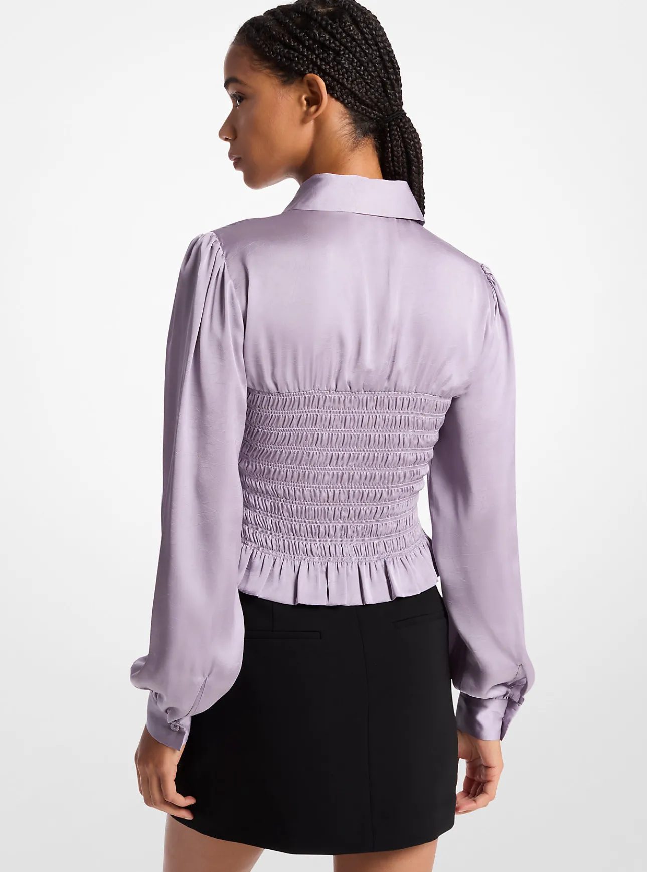 Smocked Crinkled Satin Shirt