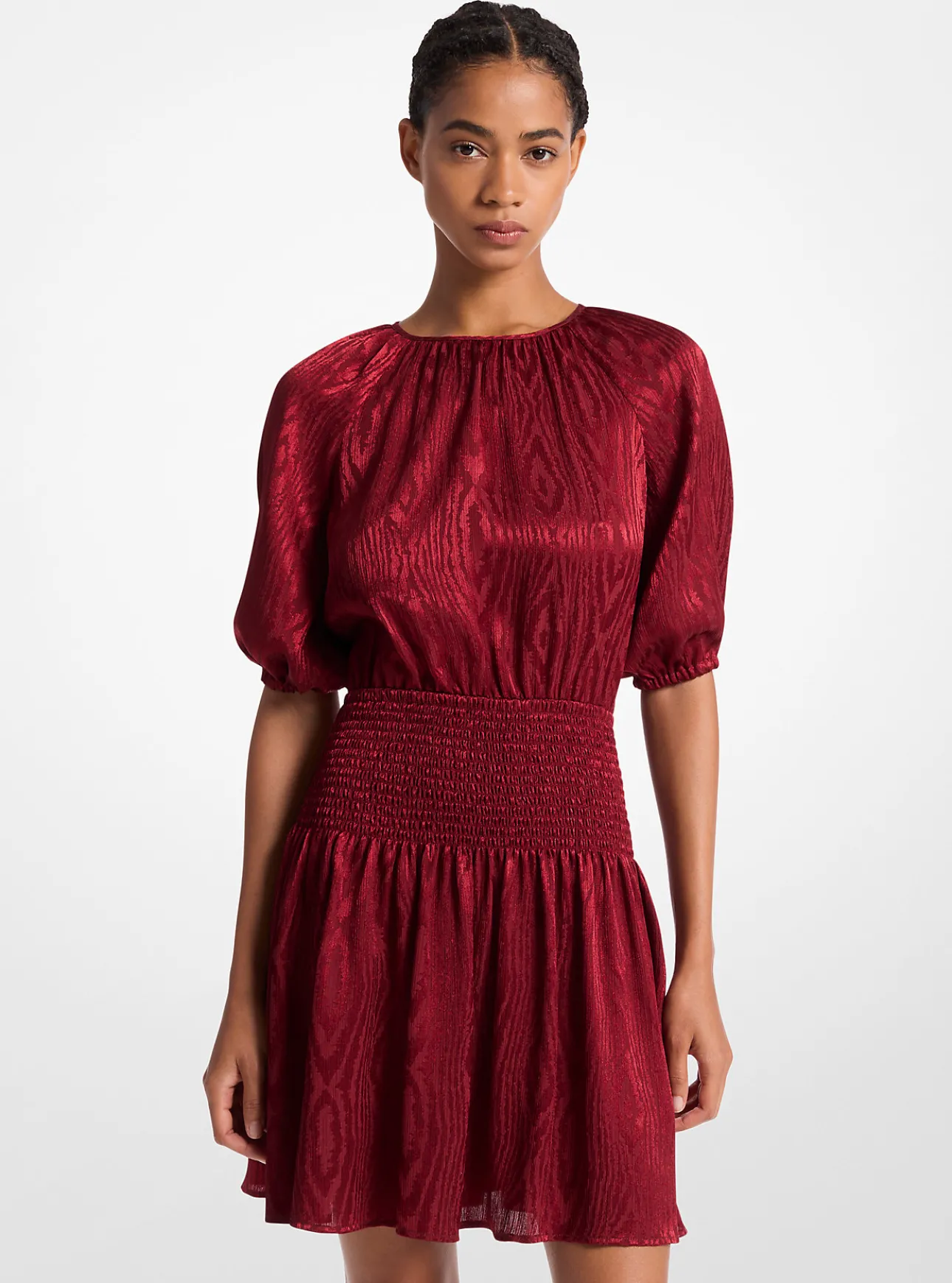 Smocked Moiré Jacquard Mini Dress
