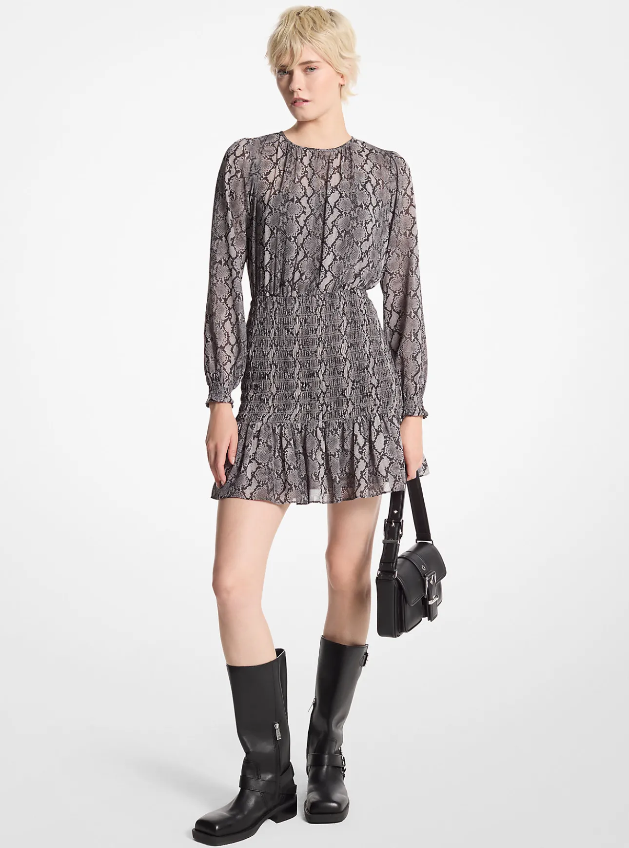 Snake Print Georgette Smocked Dress