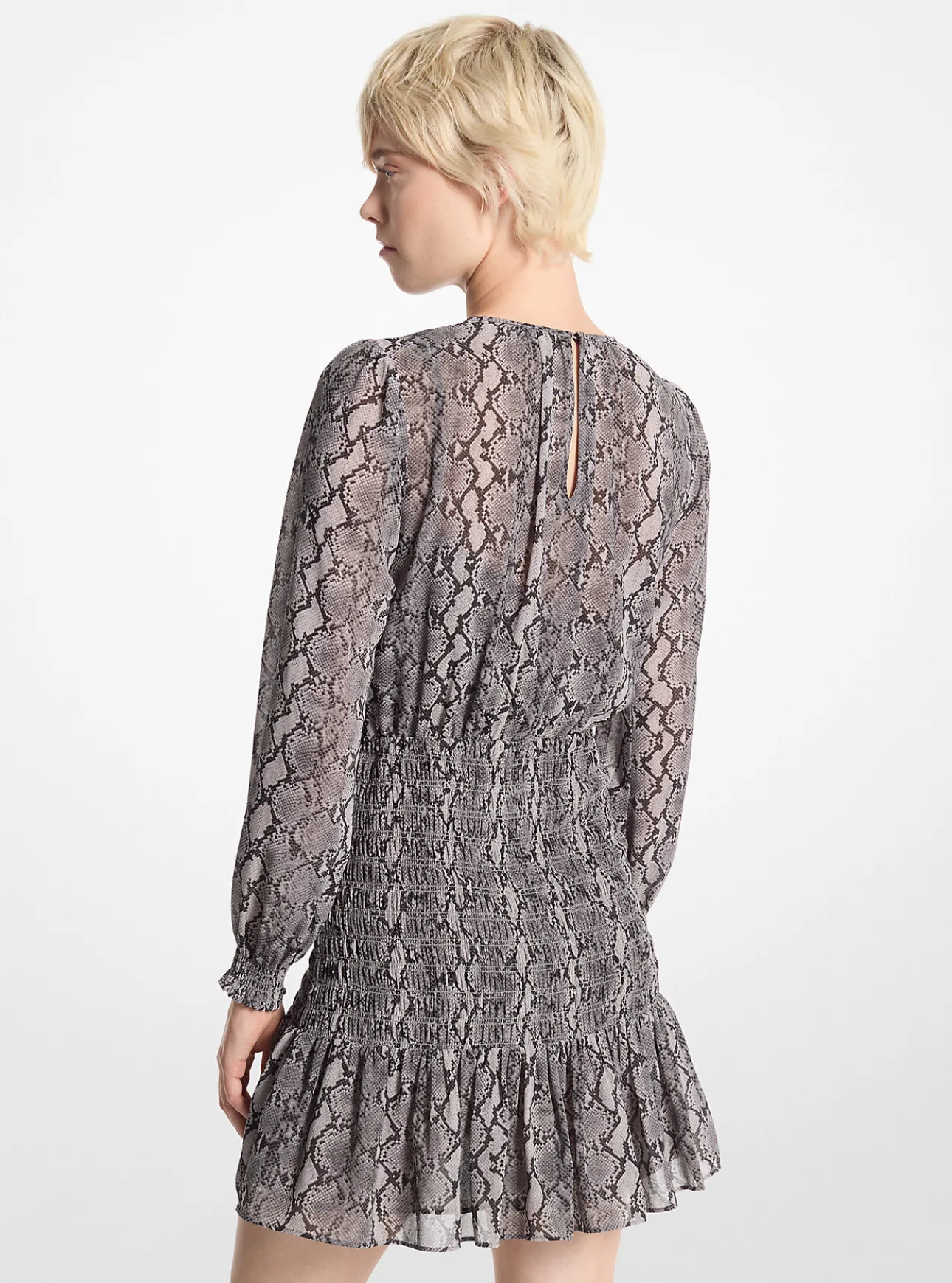 Snake Print Georgette Smocked Dress