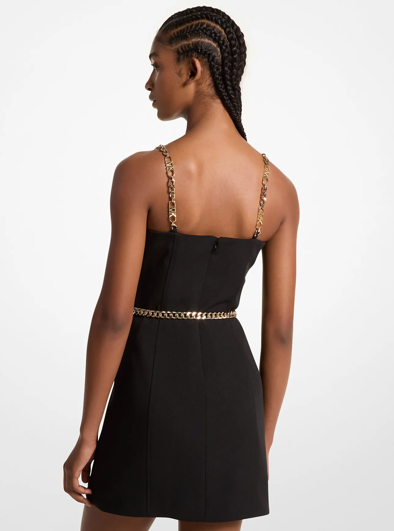 Stretch Crepe Belted Mini Dress