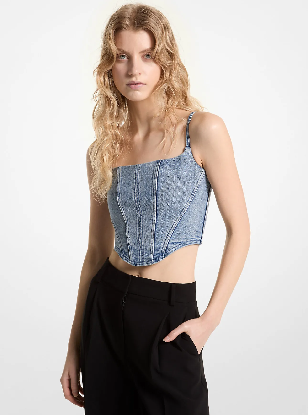 Stretch Denim Bustier Top