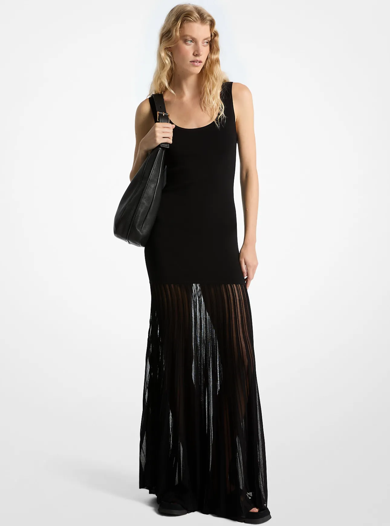 Stretch Viscose Blend Sheer Maxi Dress