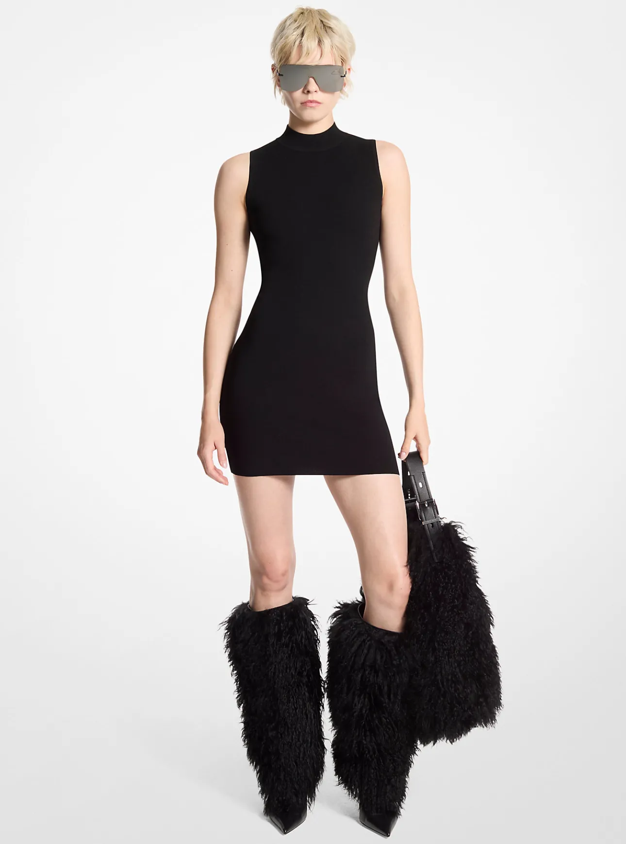 Stretch Viscose Mock Neck Dress