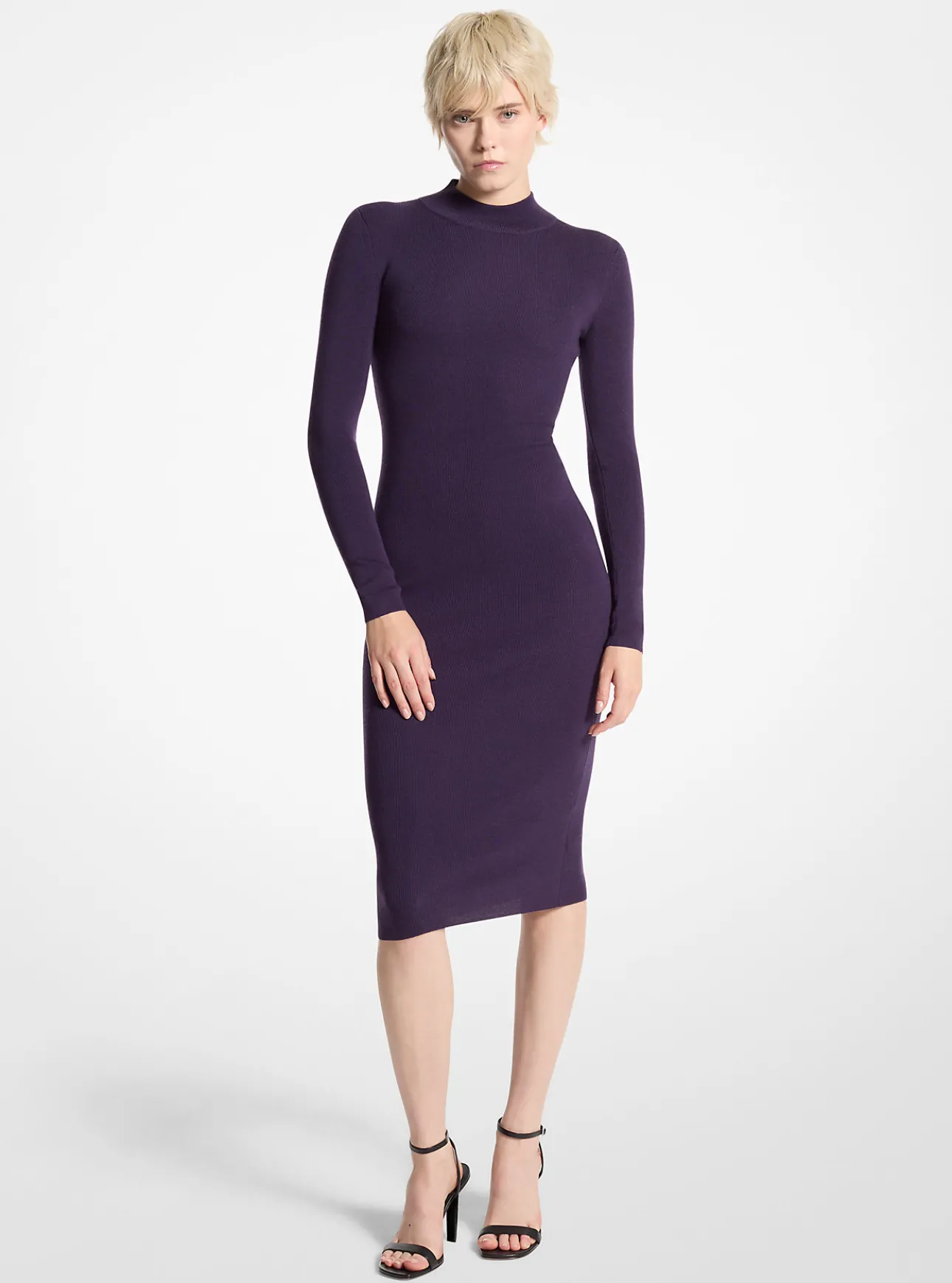 Stretch Wool Blend Mock Neck Dress