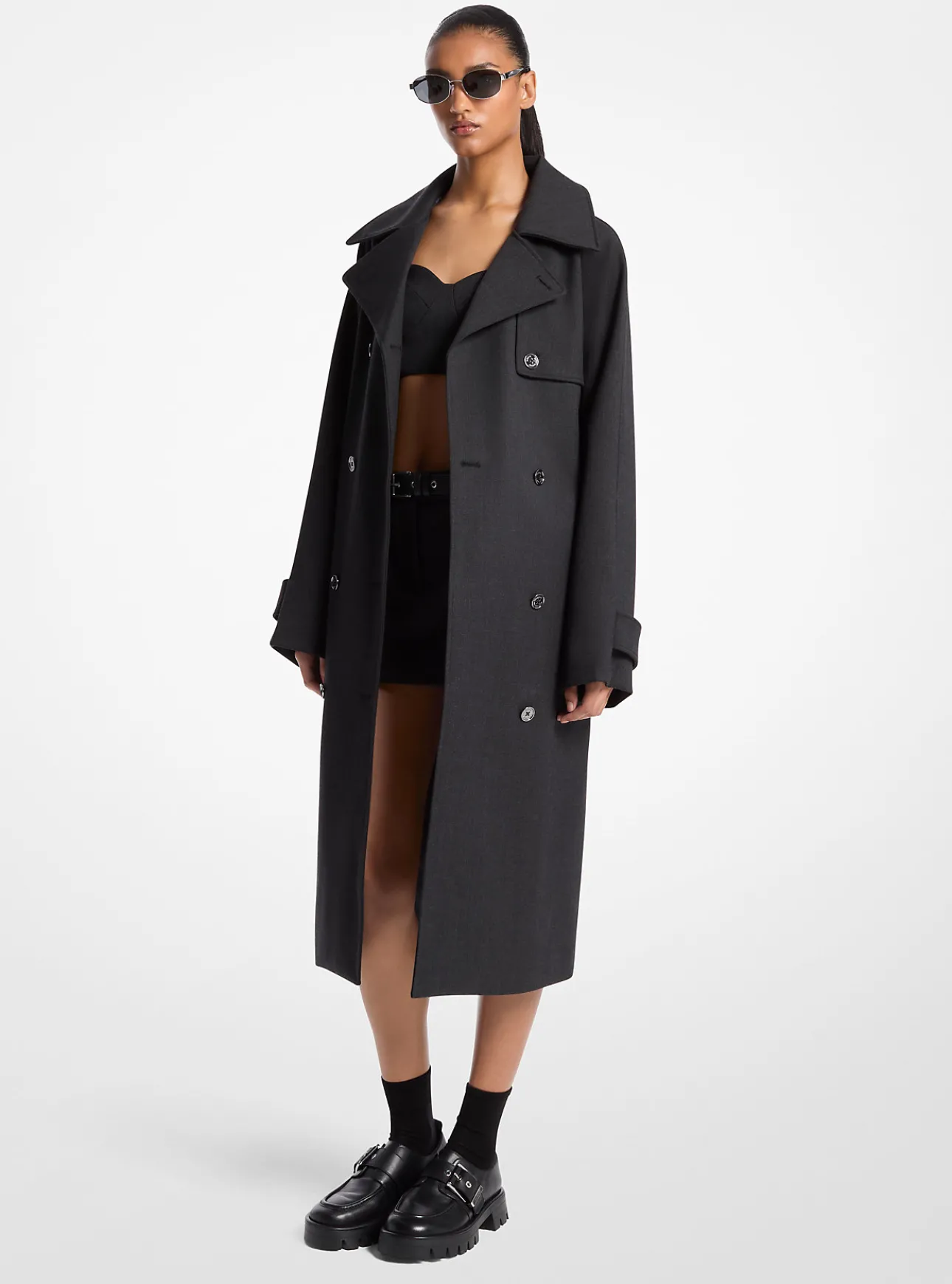 Stretch Wool Blend Trench Coat