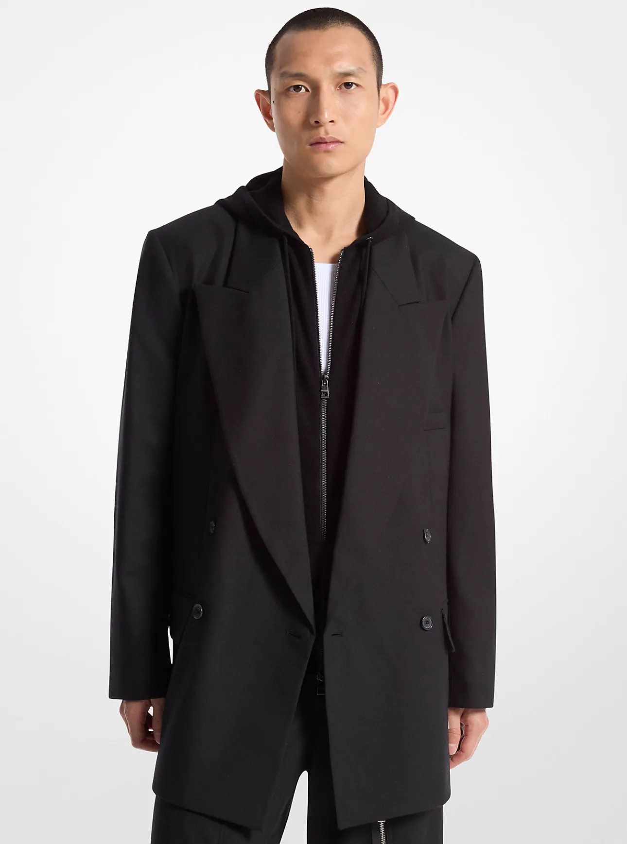 Stretch Wool Flannel Double-Breasted Blazer