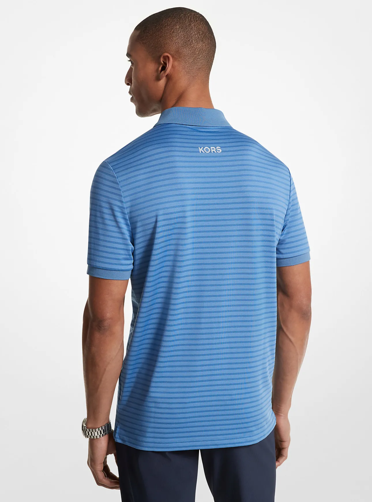 Striped Tech Performance Zip-Up Polo Shirt