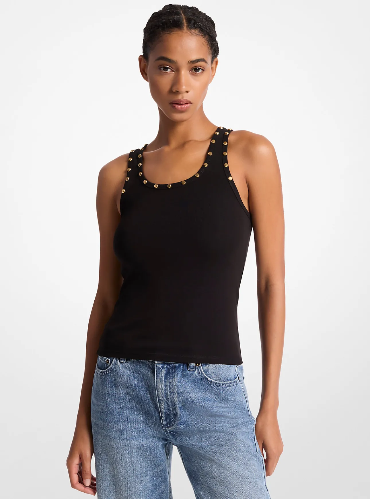 Studded Stretch Cotton Blend Tank Top
