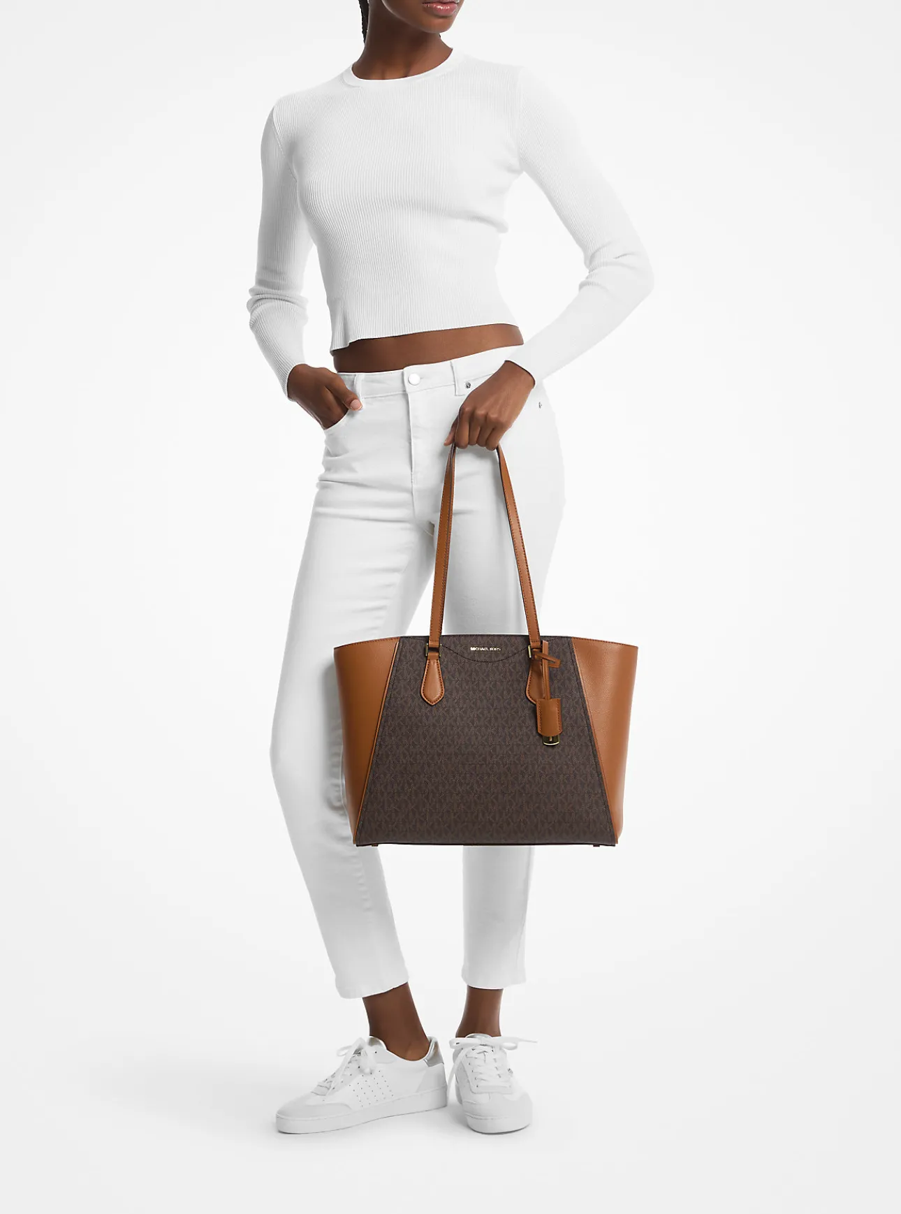 Taryn Large Signature Logo and Leather Tote Bag