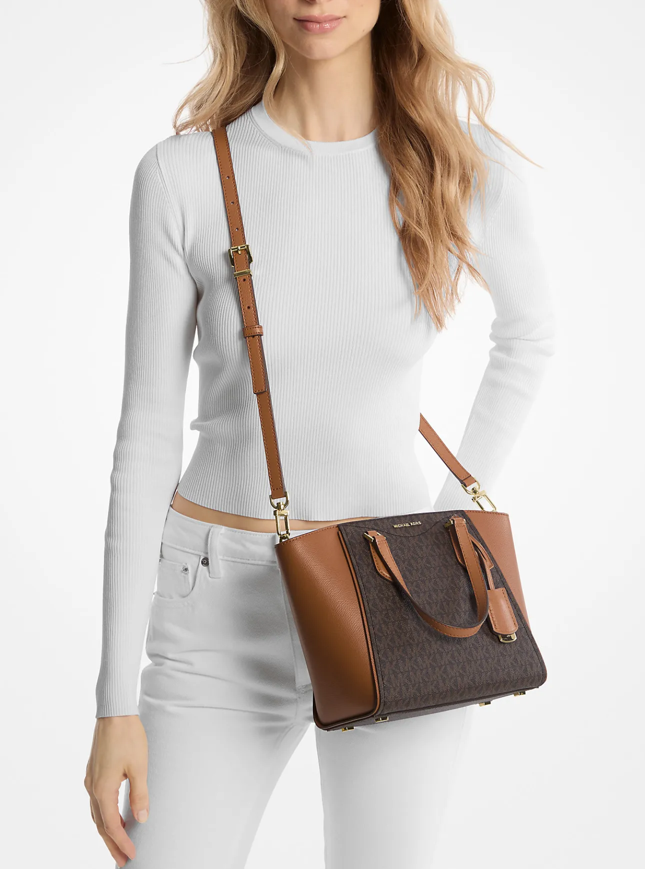 Taryn Small Signature Logo and Leather Convertible Crossbody Bag