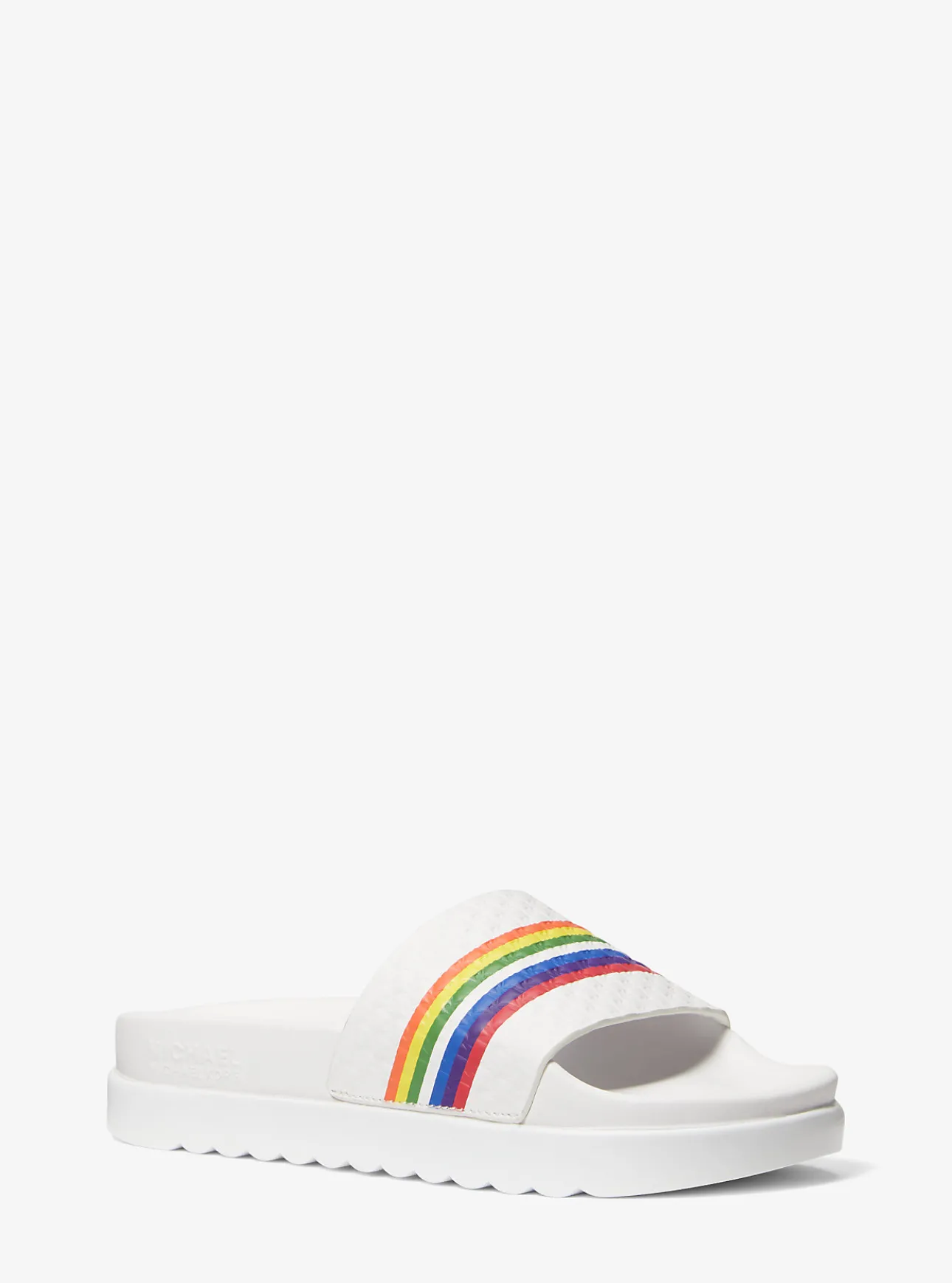 Tyra Rainbow Stripe Embossed Leather Slide Sandal