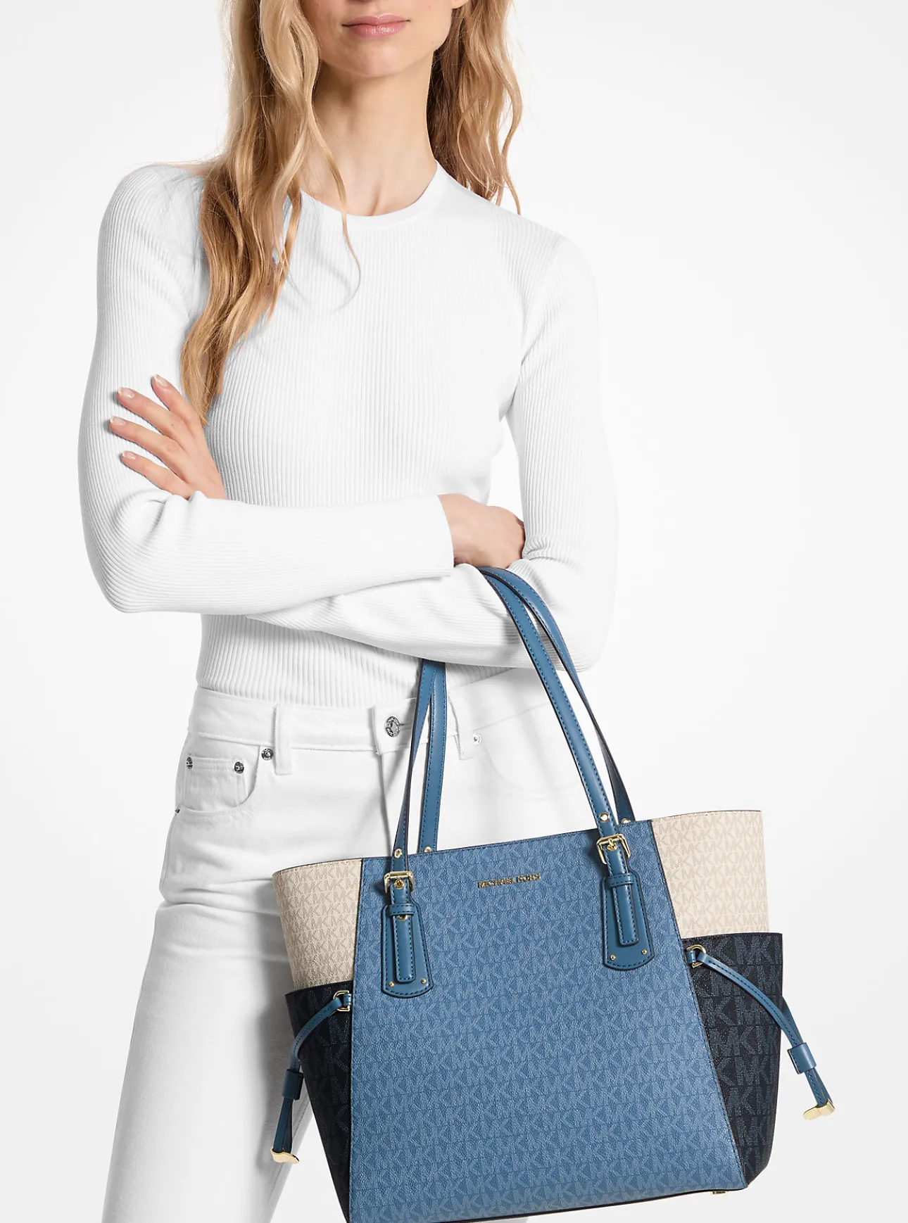 Voyager Small Color-Block Logo Tote Bag