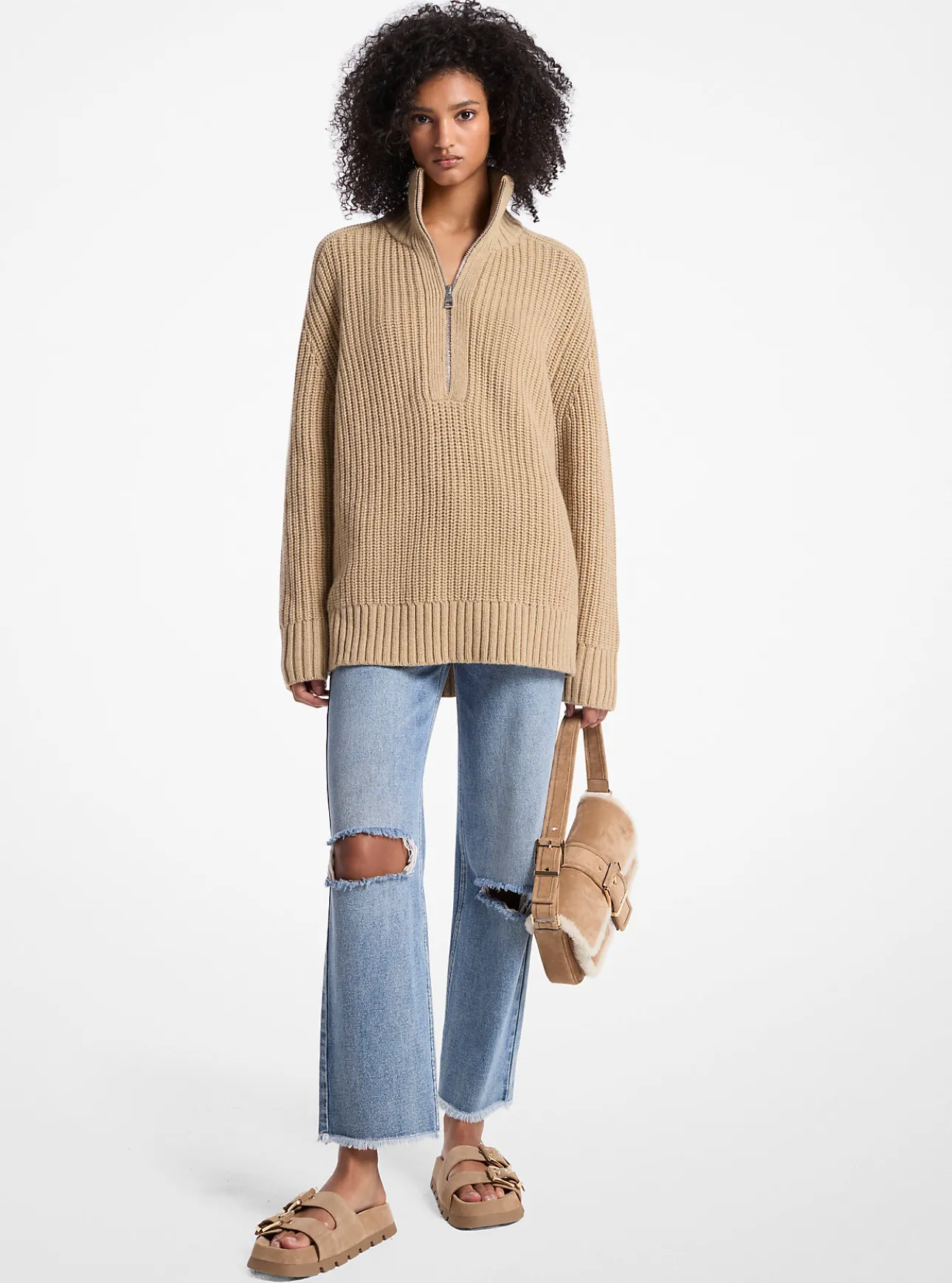 Wool and Cashmere Blend Half-Zip Sweater