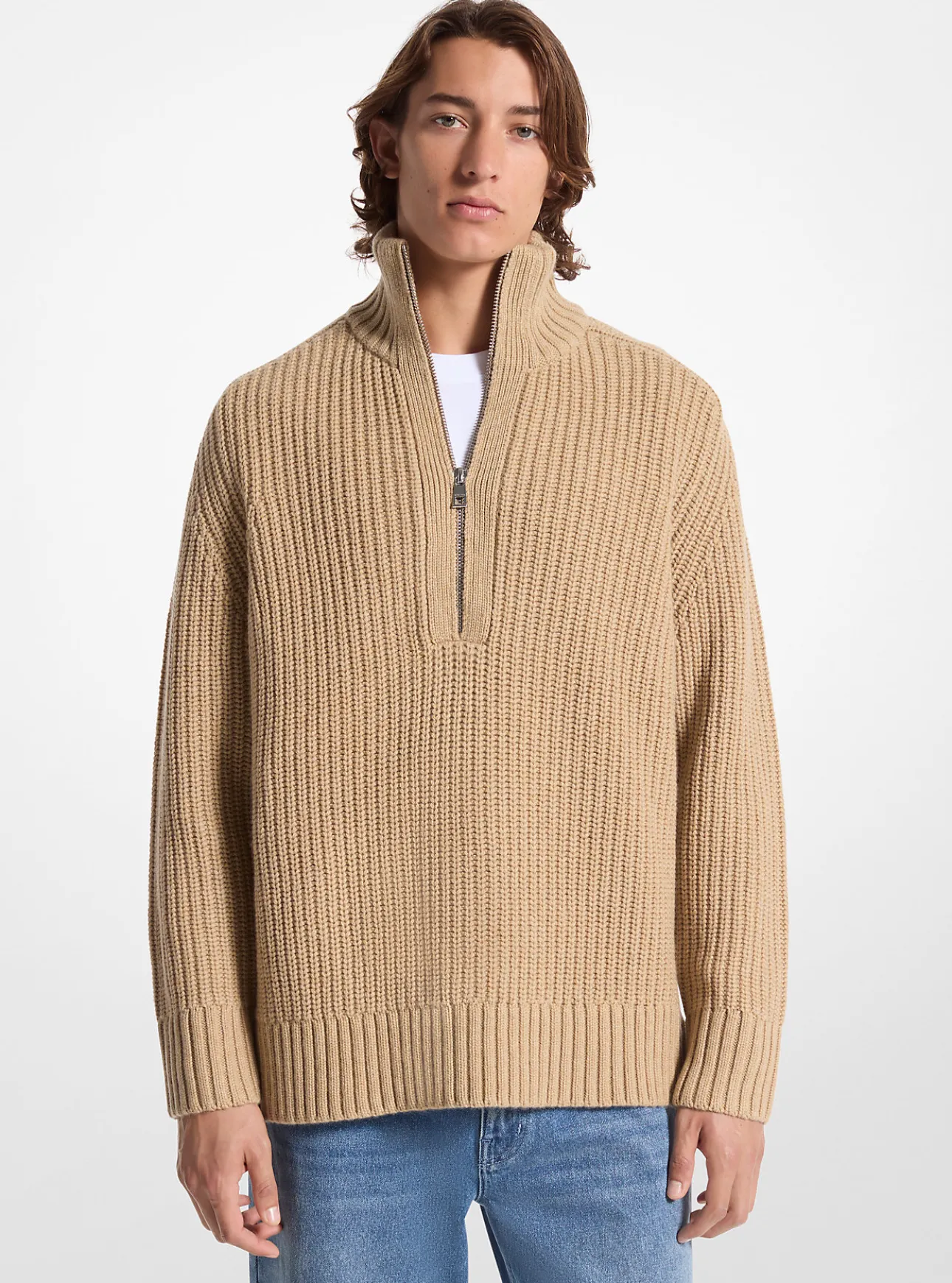 Wool and Cashmere Blend Half-Zip Sweater
