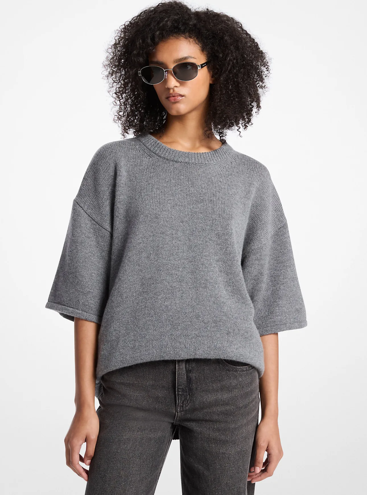 Wool and Cashmere Blend Short-Sleeve Sweater