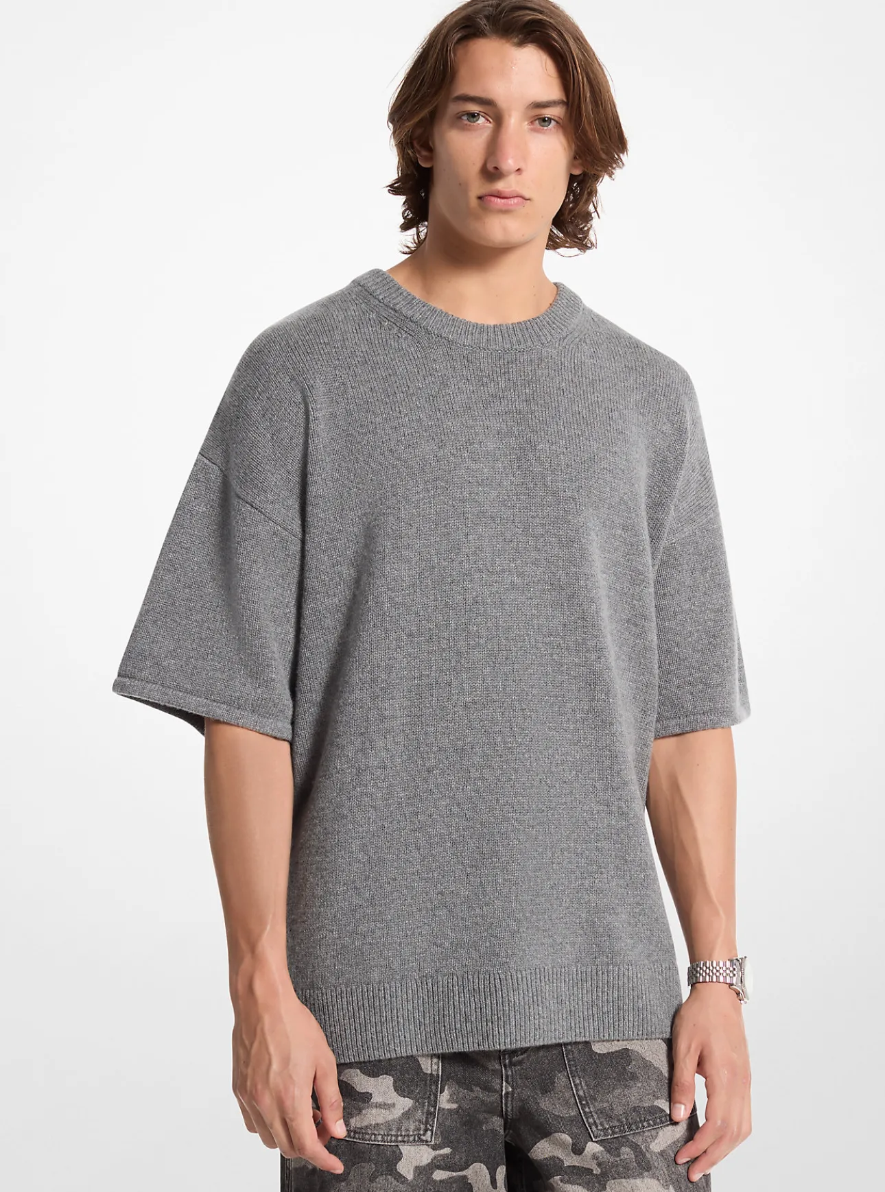 Wool and Cashmere Blend Short-Sleeve Sweater